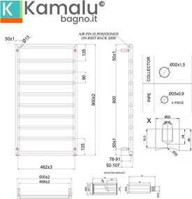 Scalda salviette bagno 900x500mm cromato interasse 462 mm KAM-D7009C - KAMALU