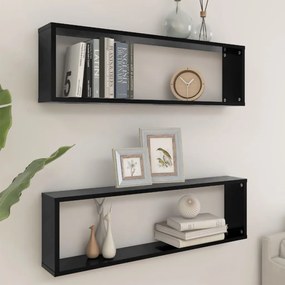 Mensole Parete A Cubo 2 Pz Nere 100x15x30 Cm Legno Multistrato /