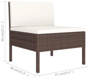 Set Divani da Giardino 6 pz con Cuscini in Polyrattan Marrone