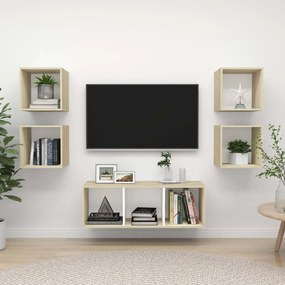 Set Mobili Tv 5 Pz Bianco E Rovere Sonoma İn Legno Multistrato /