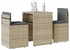 Set da bistrò 3 pz con cuscini grigio chiaro in polyrattan