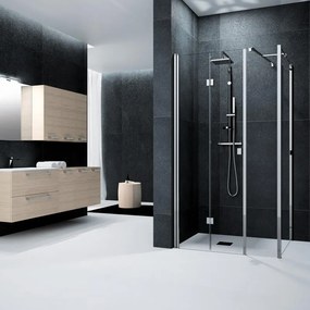 Box doccia con ingresso frontale pieghevole L 100 x H 200 cm, in vetro trasparente SP. 6 mm, profilo cromato Glam