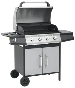 Barbecue Griglia A Gas 4+1 Fornelli Nero Argento Acciaio E Inox /