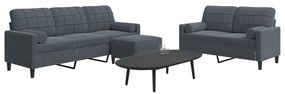 Set Di Divani 3 Pz Con Cuscini E Rinforzi Grigio Scuro Velluto /