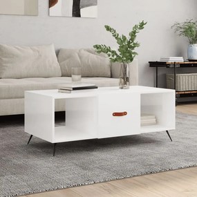 Tavolino Da Salotto Bianco Lucido 102x50x40cm Legno Multistrato /