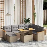 Set Divano da Giardino 8 pz con Cuscini Beige in Polyrattan 3273194