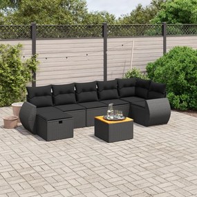 Set divani da giardino con cuscini 8 pz nero in polyrattan