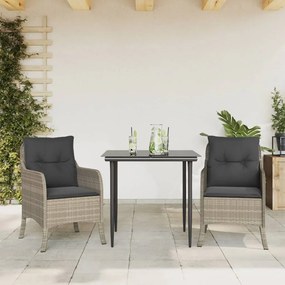 Set pranzo da giardino 3pz con cuscini grigio chiaro polyrattan
