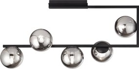 Plafoniera in metallo Nero e diffusori in vetro Fumč a 5 luci MONILE 85x47 cm