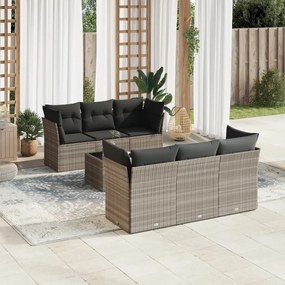 Set divani da giardino 7pz con cuscini grigio chiaro polyrattan