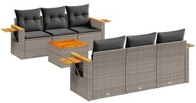 Set divani da giardino 7 pz con cuscini grigio in polyrattan