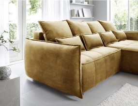 Divano angolare giallo allungabile/con contenitore (con penisola a destra/con chaise lounge) e rivestimento in velluto Campo – ELTAP