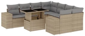 Set divano da giardino 9 pz con cuscini beige in polyrattan