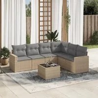 Set Divani da Giardino 7 pz con Cuscini Beige in Polyrattan 3219009