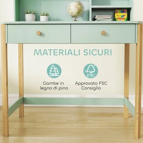 Scrivania per Bambini 5-12 Anni 90x52x105 cm con 3 Ripiani e 2 Cassetti in Legno Verde...