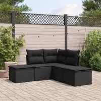 Set Divani da Giardino 5 pz con Cuscini in Polyrattan Nero 3249554