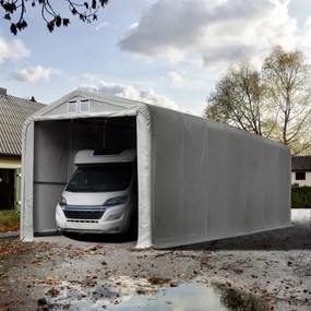 TOOLPORT 4x24m tenda garage 3,35m, PVC 850, grigio, con statica (sottofondo in terra) - (99408)