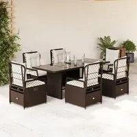 Set da Pranzo da Giardino 7pz con Cuscini in Polyrattan Marrone 3262926