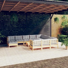 Set divani da giardino 12 pz con cuscini grigi massello di pino