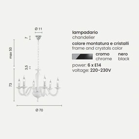 Lampada a sospensione RAVEL 6 luci in vetro lavorato a mano NERO