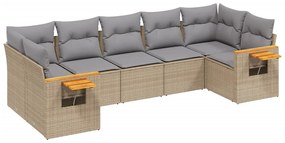 Set Divani da Giardino 7 pz con Cuscini Beige in Polyrattan