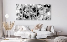 Quadri 5 pezzi – Peonie in bianco e nero