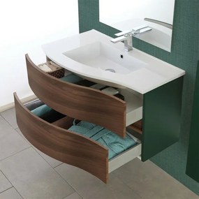 Mobile bagno sospeso curvo 90 cm Minori noce canaletto con pensile