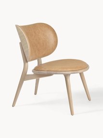 Sedia lounge in pelle con gambe in legno Rocker, fatta a mano