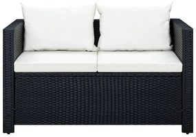 Set Divani da Giardino 3 pz con Cuscini in Polyrattan Nero