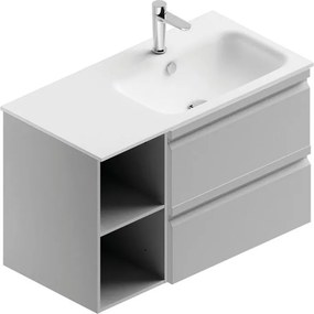 Mobile bagno sospeso con lavabo L 90 x H 56 x P 46 cm grigio artico opaco in mdf 2 cassetti per vasca a destra Pull