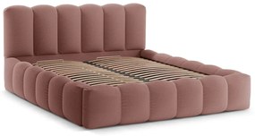 Letto matrimoniale imbottito rosa con contenitore con rete inclusa 200x200 cm Lupine – Micadoni