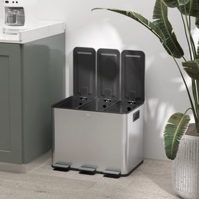 Pattumiera a Pedale 3 Sezioni da 20L 61,9x36,6x56,7 cm in Acciaio Inox e PP...