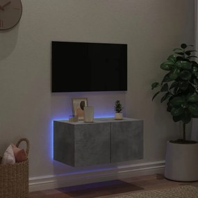 Mobile tv a parete con luci led grigio cemento 60x35x31 cm