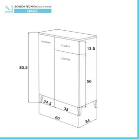 Base multiuso 60x34 cm rovere dolomite con 2 ante e cassetto scorrevole Desya