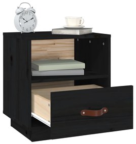 Comodino Nero 40x34x45 cm in Legno Massello di Pino