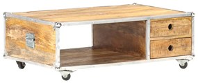 Tavolino Da Salotto 89x59x33 Cm İn Massello Di Mango Grezzo /