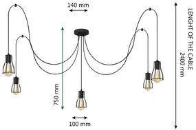 Lampadario a sospensione con filo TUBE LONG 5xE27/10W/230V nero