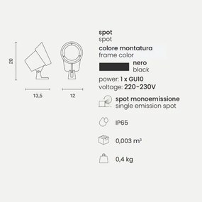 Lampada spot GURU 12x20 cm a pavimento per esterni in alluminio Nero