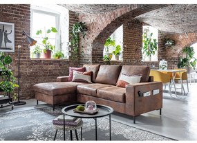 Divano letto vintage in similpelle marrone, angolo sinistro Lofty Lilly - Miuform