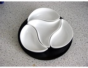 Set di 4 ciotole con vassoio TORO in ceramica e legno