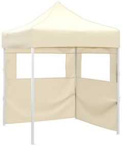 Gazebo Professionale Pieghevole con 2 Pareti 2x2m Acciaio Crema