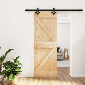 Porta Scorrevole Con Set Hardware 70x210 Cm Legno Massello Pino /