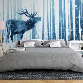 Fotomurale adesivo Deer in the Snow (Blue)