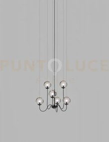 Puppet sospensione 6p fume' trasparente nero opaco 6 luci attacco g9