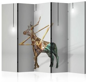 Paravento Cervo (3D) II (5 pezzi) - astrazione geometrica con animale