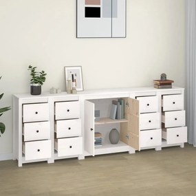 Credenza bianca 230x35x80 cm in legno massello di pino