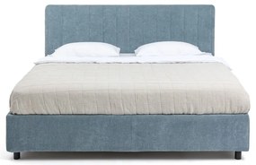 Letto matrimoniale imbottito blu con contenitore, materasso e rete inclusi 160x200 cm Myra Slim Line – Bonami Selection