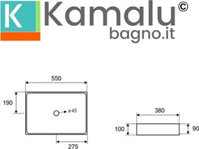 Lavabo appoggio rettangolare in acciaio finitura spazzolata | KSAT-550AI - KAMALU