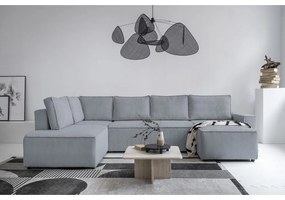 Divano letto angolare in velluto a coste grigio chiaro Brave Dave - Miuform