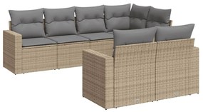 Set divani da giardino 7 pz con cuscini beige in polyrattan